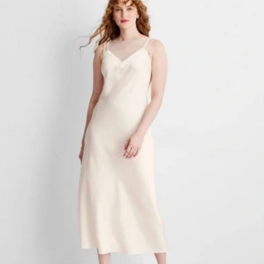NWT Women's Sleeveless Mixed Media Ankle Slip Dress - Future Collective Cream M